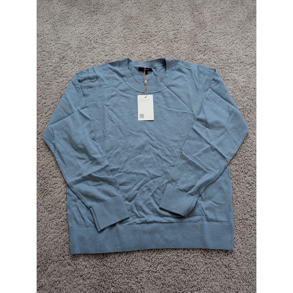 Quince Lightweight Cotton Cashmere Crew Sweater Mountian Spring Blue Large NWT